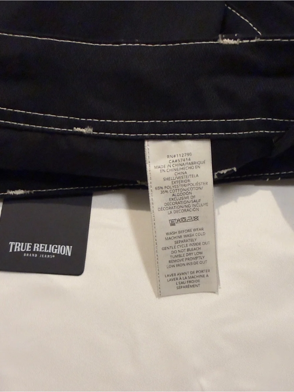 True Religion Black Cargo Shorts with White Contrast Stitching